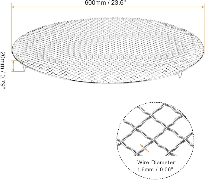 HARFINGTON Round Cooking Rack 23.6-inch Stainless Steel Cross Wire Barbecue Grill Net with 20mm Legs for Cooking Baking Steaming BBQ