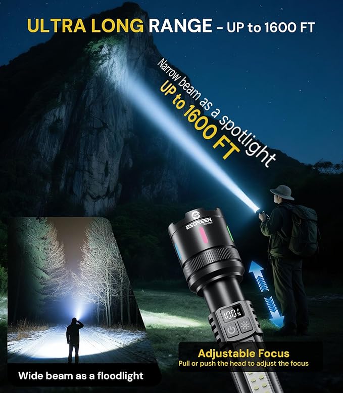 Esgreen LED Rechargeable Flashlights High Lumens 2 Pack, Single Click Bright Flashlight Long Lasting 12H, Compact Handheld Flash Light USB C, White & Red Light, for Hiking Camping Gift