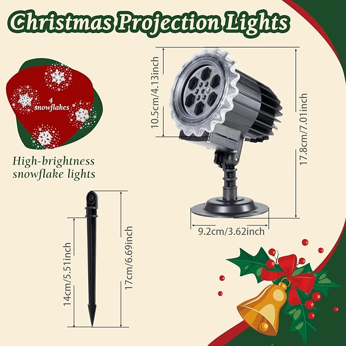 Christmas Snowflake Projector Light, 3D Dynamic Snowfall with Swirling Patterns for Outdoor Indoor Holiday Decor, Waterproof Christmas Yard Lighting for Wall, Window, Roof - 2025 Upgraded