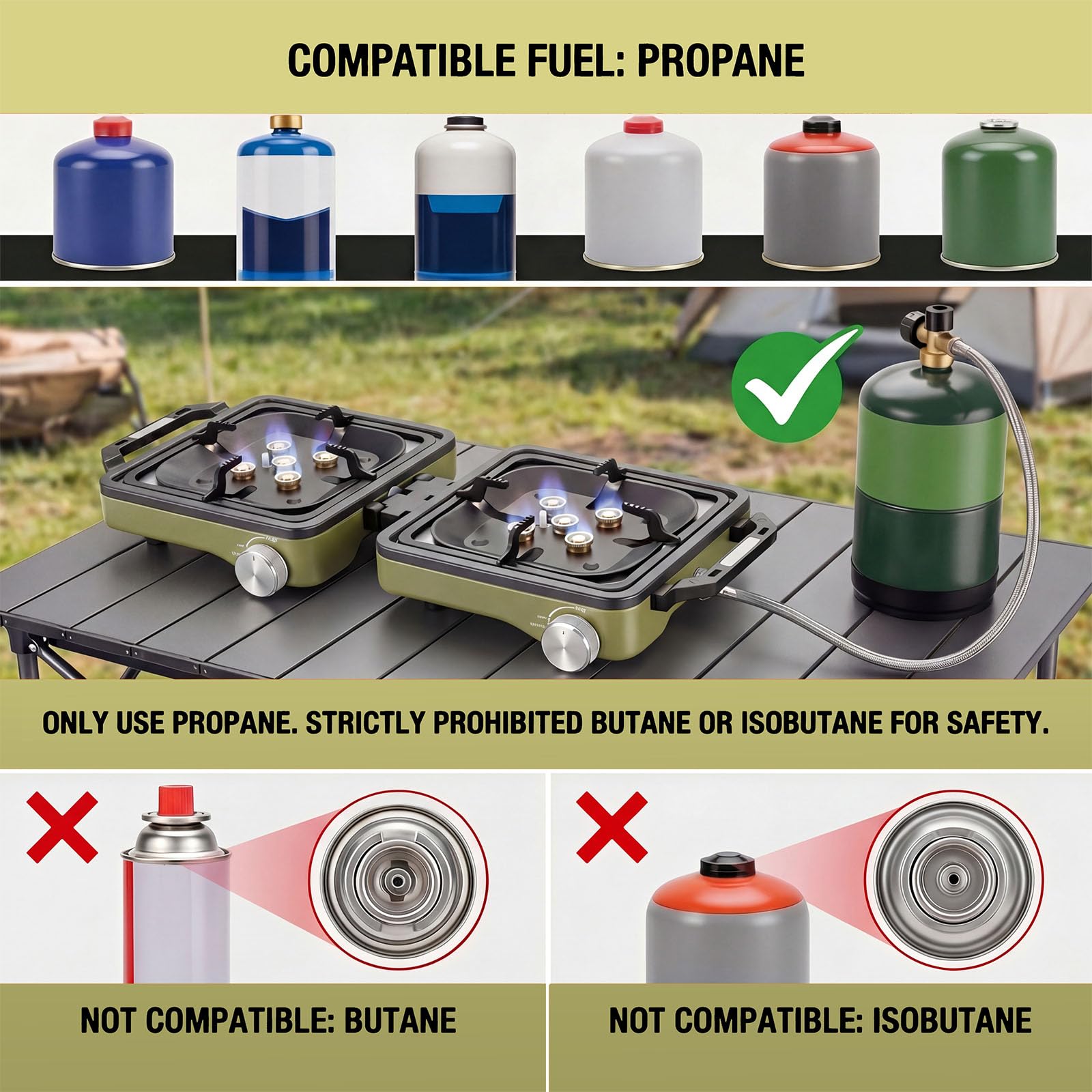 2-Burner Portable Propane Camping Stove with Windshield, 30000 BTU Foldable Gas Stove with