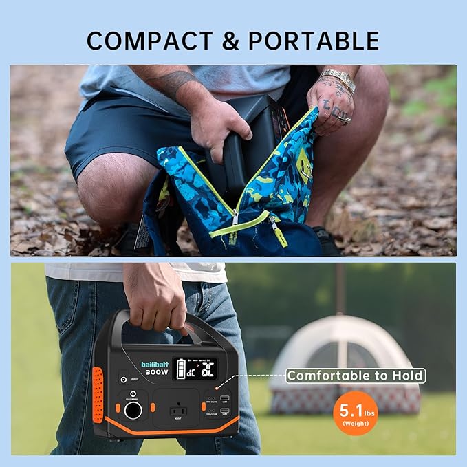Portable Power Station, 266wh Portable Generator Camping Home Use Lithium Battery, Power Station 300W Emergency Backup with 120V Pure Sine Wave AC Outlet