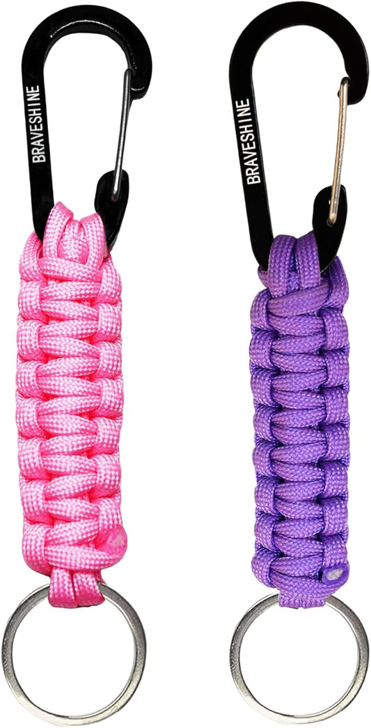 BRAVESHINE Paracord Keychain Carabiner Clip, D Ring Lanyard Hanger Stroller Hook for Water Bottle, Key, Backpacks, Men, Women