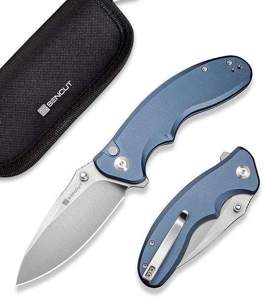 SENCUT Cybrix Folding knife, Pocket Knife with 3.46" 9Cr18MoV Blade Aluminum Handle, EDC Knife Reversible Clip for Men Women Camping Hunting Hiking (Blue)