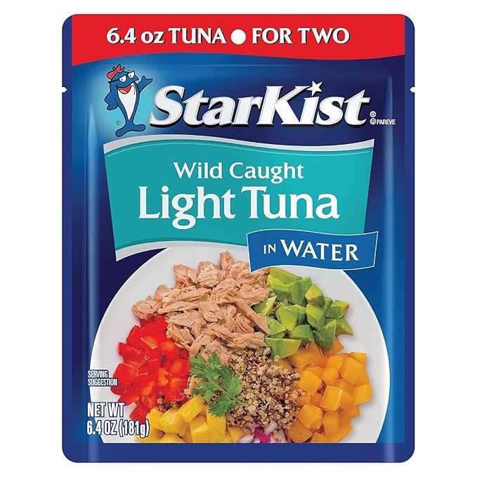 StarKist Chunk Light Tuna in Water, 6.4 oz Pouch (12 Pack) Ready to Eat Wild Caught Tuna, 19g Protein Per Serving, 80 Calories Per Serving, Gluten Free, Soy Free, Kosher, Perfect for Meals and Snacks