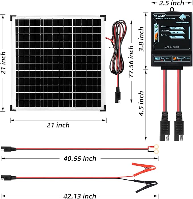 50W Solar Panel Battery Trickle Charger & Maintainer with 12A Upgraded Solar Panel Controller, 12V Monocrystalline Waterproof Solar Trickle Charging Kit for Car RV Boat Motorcycle