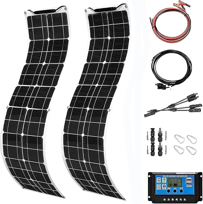 400 Watt Solar Panel Kit, 2pcs 200 Watt Flexible Monocrystalline Solar Panel kit with Charge Controller(40A) Photovoltaic Module for 12-24V Battery Charging Car Battery Camper RV