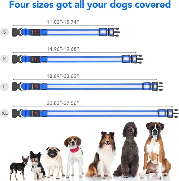 Vizpet LED Dog Collar, Light Up Dog Collar Adjustable USB Rechargeable Super Bright Safety Light Glowing Collars for Dogs(X-Large,Blue)