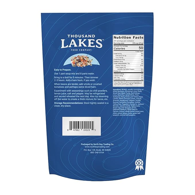 Thousand Lakes 32 Bean and 8 Vegetable Dry Soup Mix - 2-pack 16 ounces (2 pounds total) | Low Sodium | No Fat | High Fiber | 40+ Servings | Vegan