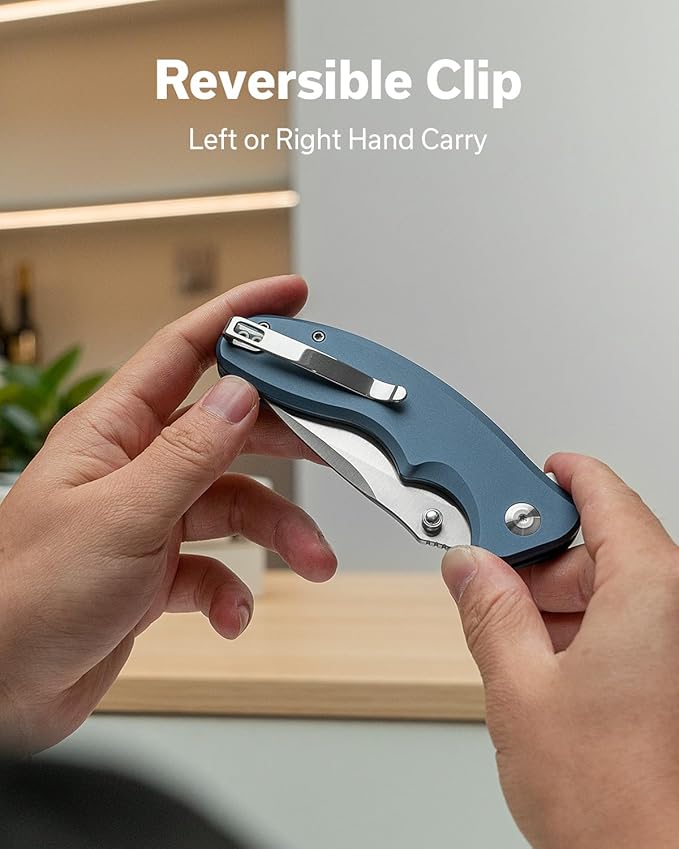 SENCUT Cybrix Folding knife, Pocket Knife with 3.46" 9Cr18MoV Blade Aluminum Handle, EDC Knife Reversible Clip for Men Women Camping Hunting Hiking (Blue)