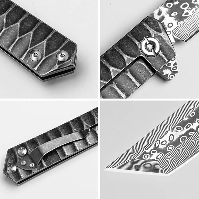 BGT VG-10 Damascus Folding Pocket Knife Custom Knives for Outdoor Camping Fishing,Gift for Man Husband Dad
