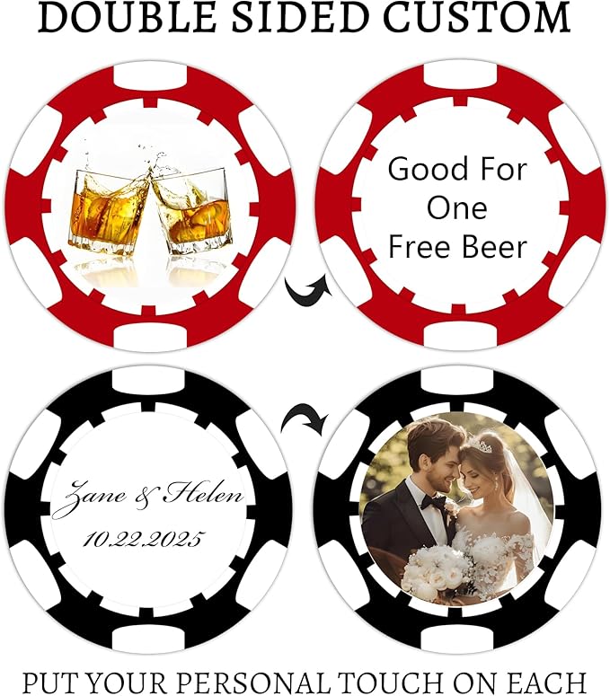 50-500Pcs Custom Clay Poker Chips,Heavy 11.5g, 8 Colors!Full Color Print Your Own Logo,Text or Design, Personalized Poker Set for Bar Drink Tokens, Golf Clubs, Party Games,Business Card