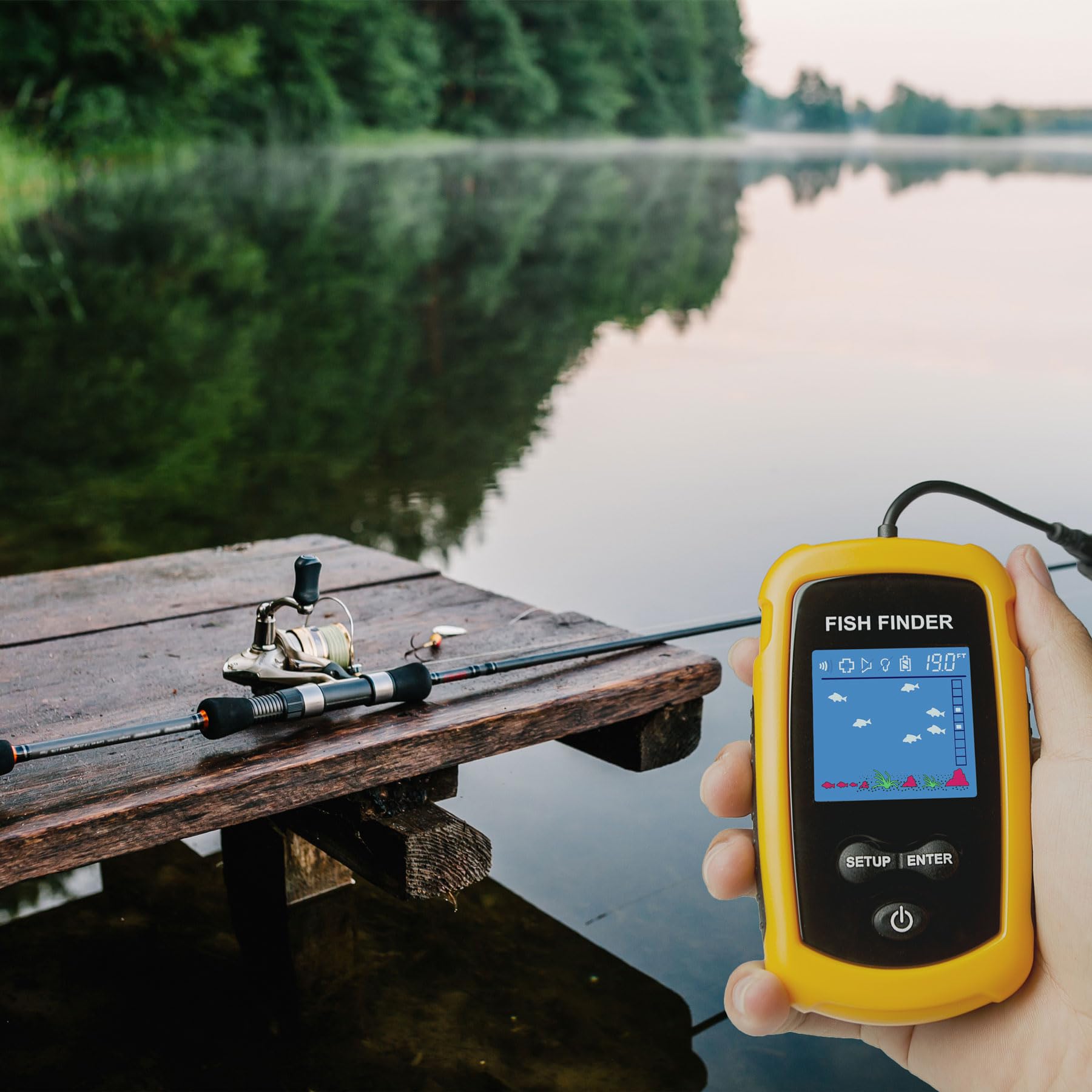 Portable Wired Fish Finder Ice Kayak Fishing Gear Depth Finder with LCD Display Sonar Transducer