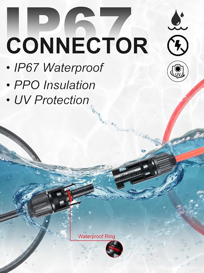 12AWG Solar Panel Extension Cable 30FT 4mm² with Female and Male Connector Solar Panel Cable for Solar Panels Solar Controllers (30FT Red + 30FT Black)