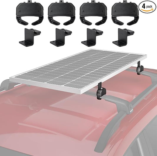 BougeRV Solar Panel Crab Mounting Kit for Cars with Cross Bars, Roof Rack Clamps Fits Most Luggage Rack Without Drilling, 100 to 200 Watt Solar Panel Mounting Brackets, Auto Off-Grid Solar Systems