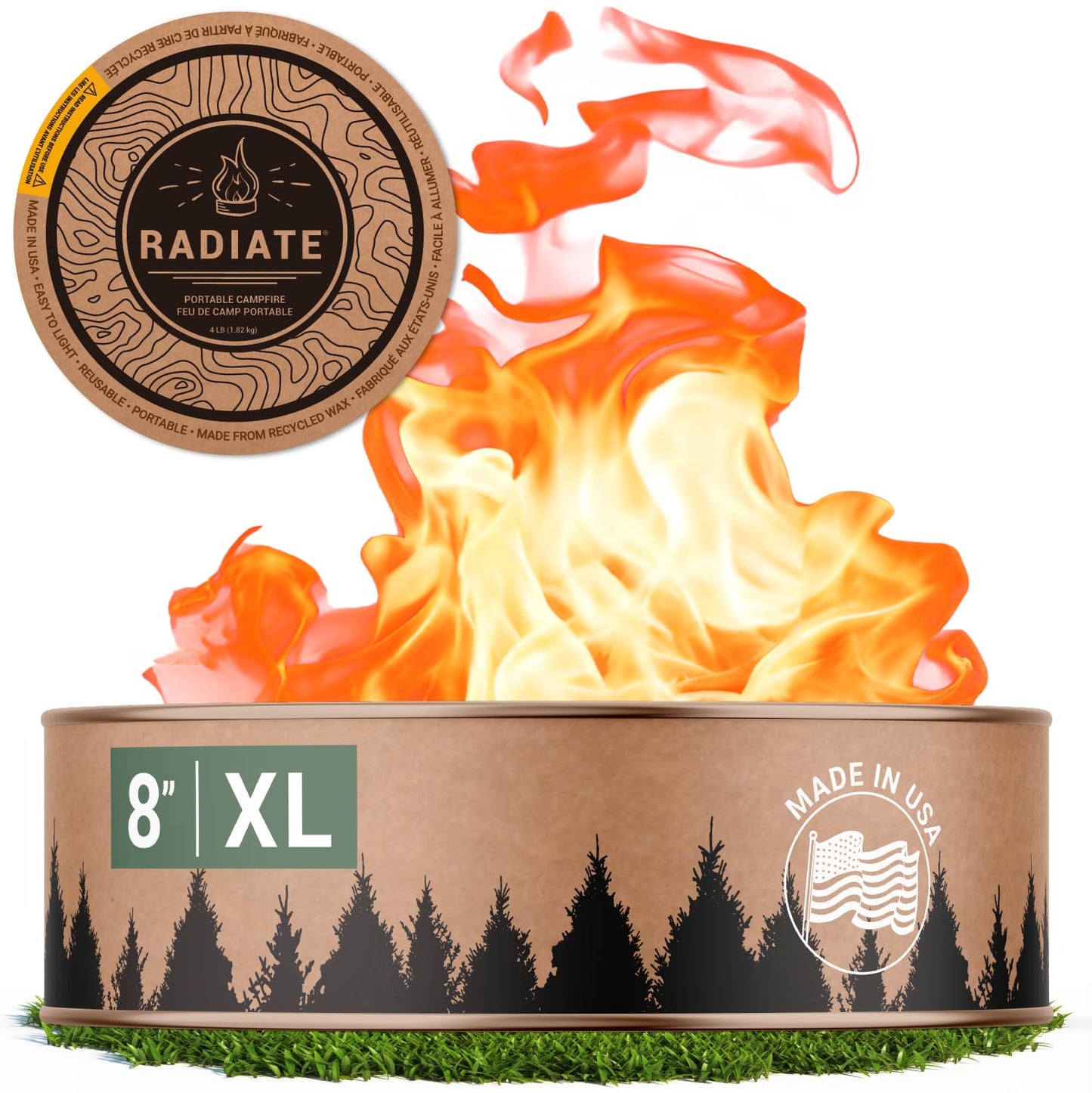 Radiate XL 8" Portable Campfire As Seen On Shark Tank - Up to 2 Hours of Burn Time - Reusable