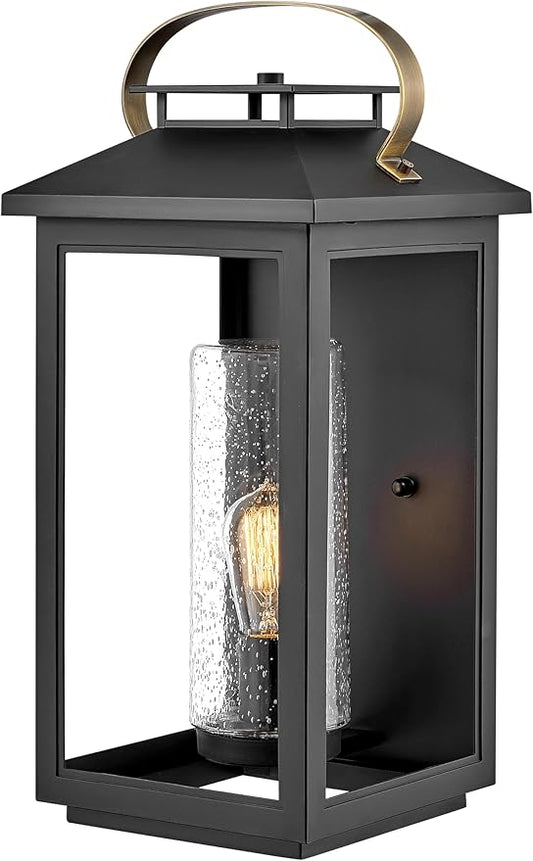 Hinkley Atwater Medium Wall Mount Outdoor Lantern - Composite, Clear Seedy Glass, Anti-Fade - Black Finish