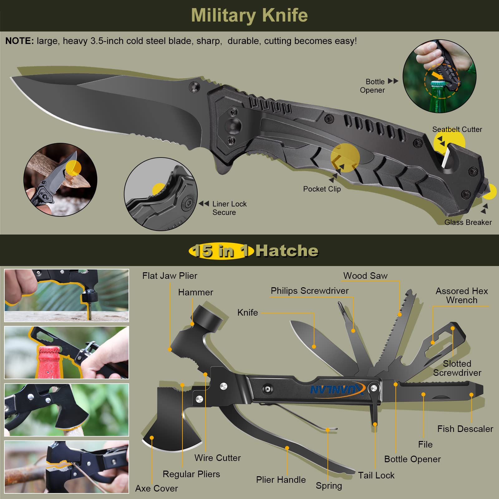 XUANLAN Emergency Survival Kit, Outdoor Survival Gear Tool with Survival Bracelet, Fire Starter