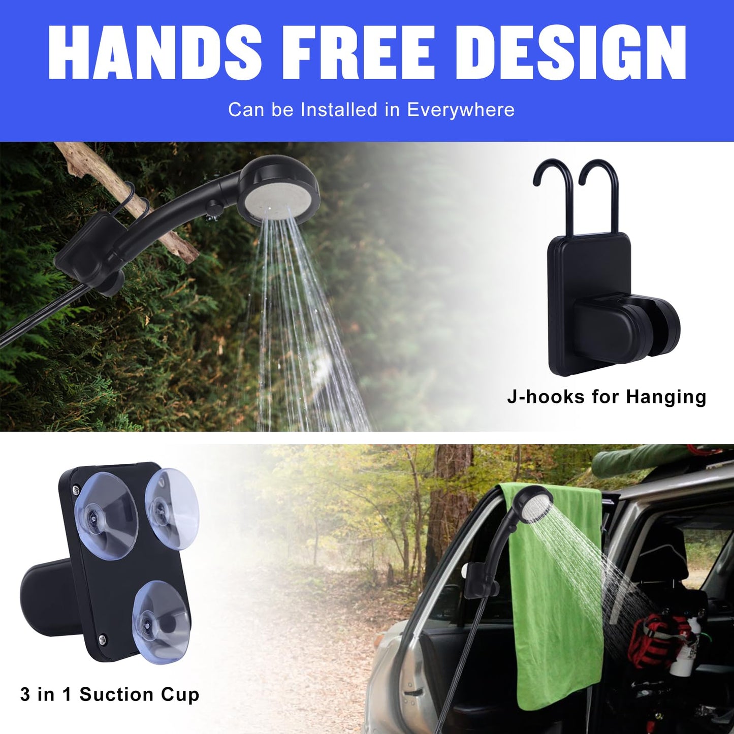 Spopal Portable Shower for Camping, [Long-Lasting] 6000mAh Rechargeable(Bk)