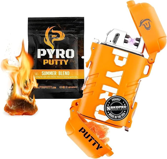 Pyro Putty Stow & Go ARC Electric Lighters Rechargeable: Fire Starter Survival Gear and Supplies, Windproof & Waterproof + 1 Single Use Summer Putty