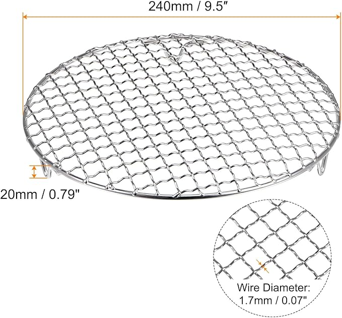 HARFINGTON Round Cooking Rack 9.5-inch 201 Stainless Steel Cross Wire Barbecue Grill Net with 20mm Legs for Cooking Baking Steaming BBQ