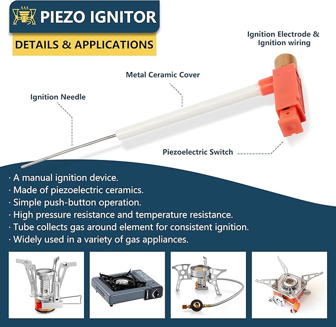 Piezo Ignitor Piezo Spark Ignition Kit Electrode lgniter and Brass Jet Nozzle Misting Nozzle LPG Gas Orifice Pipe Replacement for Camping & Backpacking Stove Burner Heater ï¼? Pack)