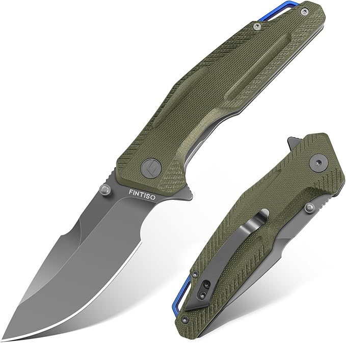 FINTISO Pocket Knife, 3.26" Premium 14C28N Blade G10 Handle with Fire Starter Function, Folding Knife with Pocket Clip for Men Women, EDC Knife for Outdoor Camping, Hunting, Hiking, Survival, Falcon Series