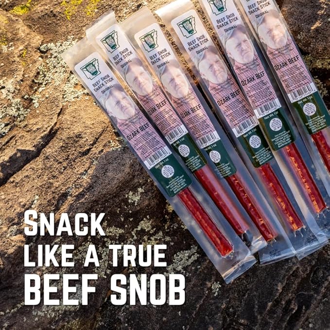Beef Snob Snack Sticks - Original Flavor – High Protein, Sugar-Free, Keto & Gluten-Free Beef Jerky – 20 Count, 1 oz Each – Healthy On-the-Go Meat Snack