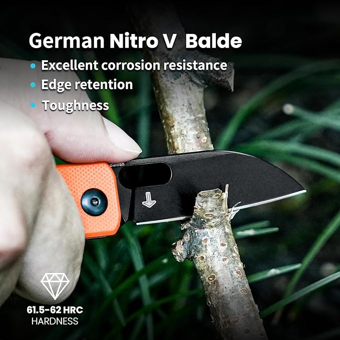Kizer Banish Folding Knife 2.3 In Nitro-V Steel Blade Pocket Knife with Thumb Hole G10 Handle Button Lock Small EDC Knife, Sharp Camping Survival Hiking Knives for Men Women, V2676A2