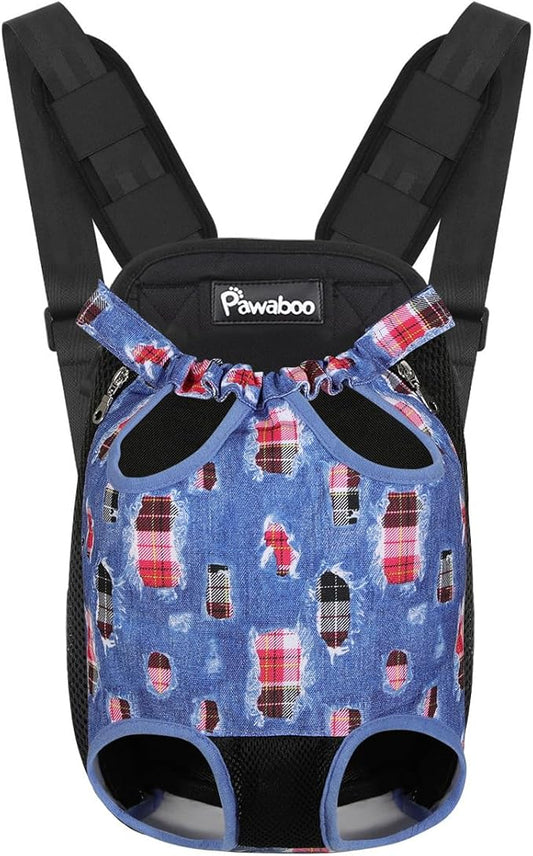 Pawaboo Pet Carrier Backpack, Adjustable Pet Front Cat Dog Carrier Backpack Travel Bag, Legs Out, Easy-Fit for Traveling Hiking Camping for Small Medium Dogs Cats Puppies, Extra Large, Denim Blue