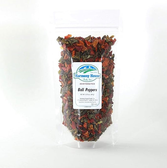 Harmony House Dried Mixed Bell Peppers, Diced ??Dehydrated Vegetables for Cooking, Camping, Emergency Supply and More