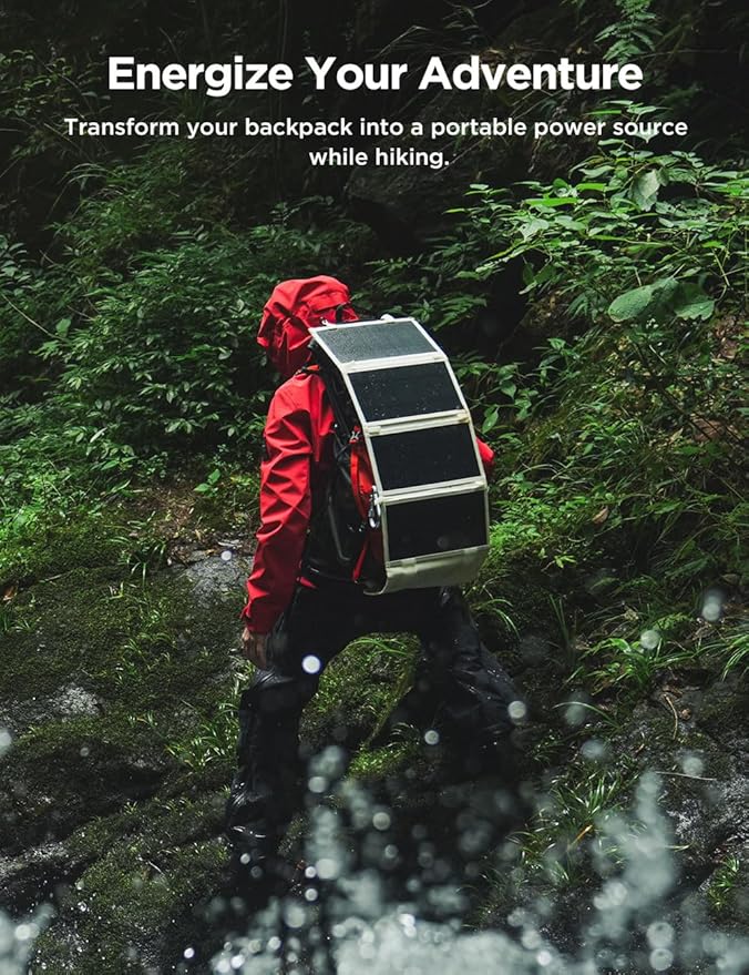 Litheli 24W Portable Solar Panel Charger with Bag, Foldable USB-C & USB-A Solar Power Bank for Phone, Camping, Hiking, RV, Emergency Use, IP68 Waterproof with Adjustable Kickstand
