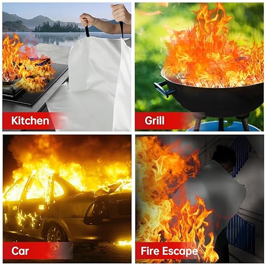 2-Pack Fire Blanket - Large Fiberglass Fire Blanket Fire Suppression Blanket - Fire Blankets Emergency for People - Fire Safety Blanket with Emergency Whistles - Fireblanket for Kitchen, Home