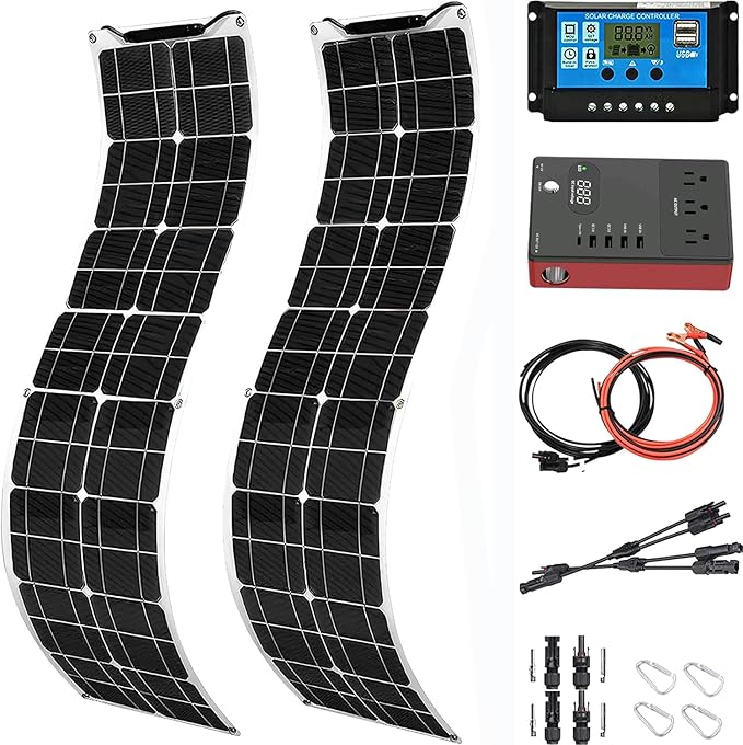 400 Watt Solar Panel Kit, with car Inverter and 40A Charge Controller 2pcs 200 Watt Flexible Monocrystalline Solar Panel for 12-24V Battery Charging Car Battery Camper RV Yacht Boat