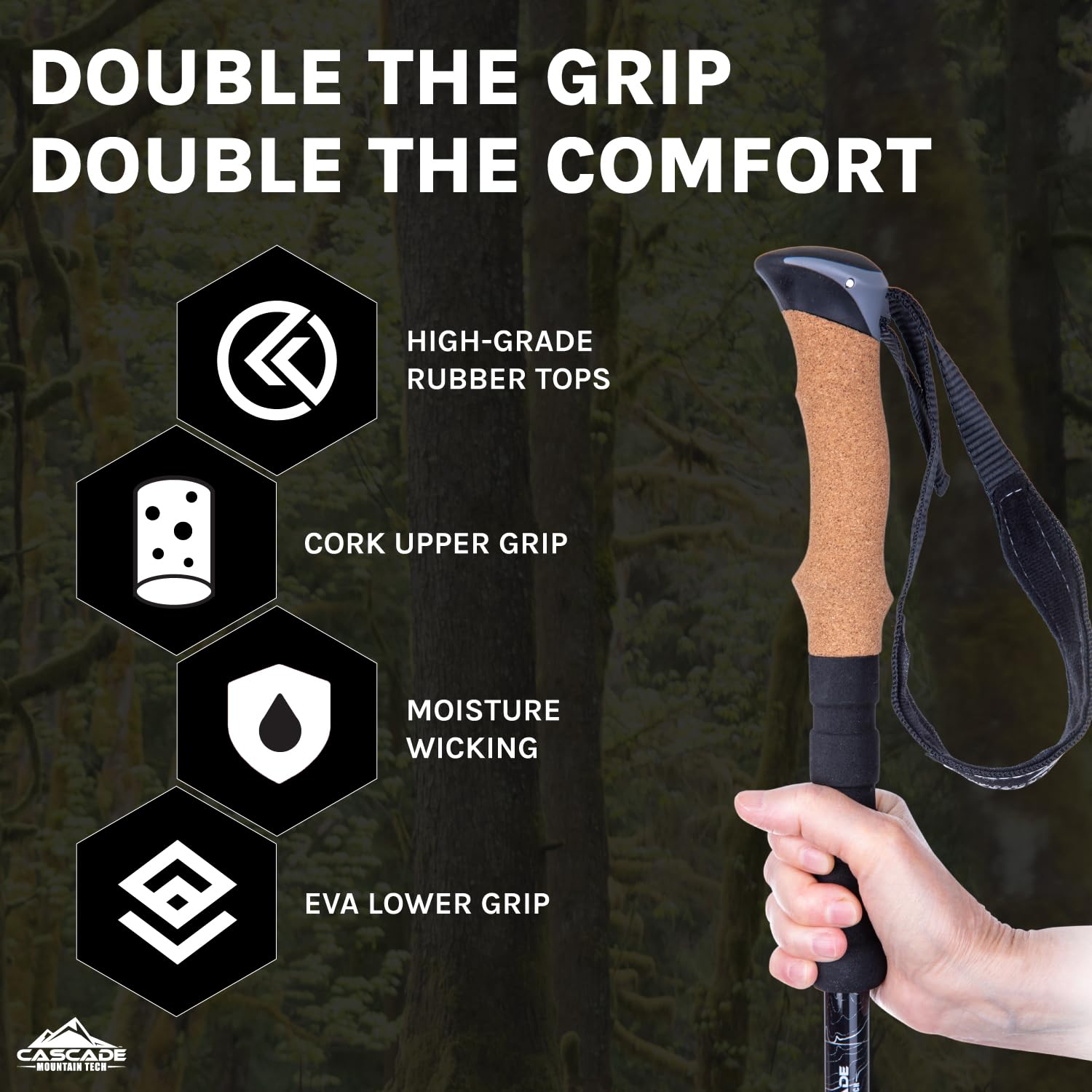 Cascade Mountain Tech Trekking Poles - Carbon Fiber Walking or Hiking Sticks with Quick Adjustable