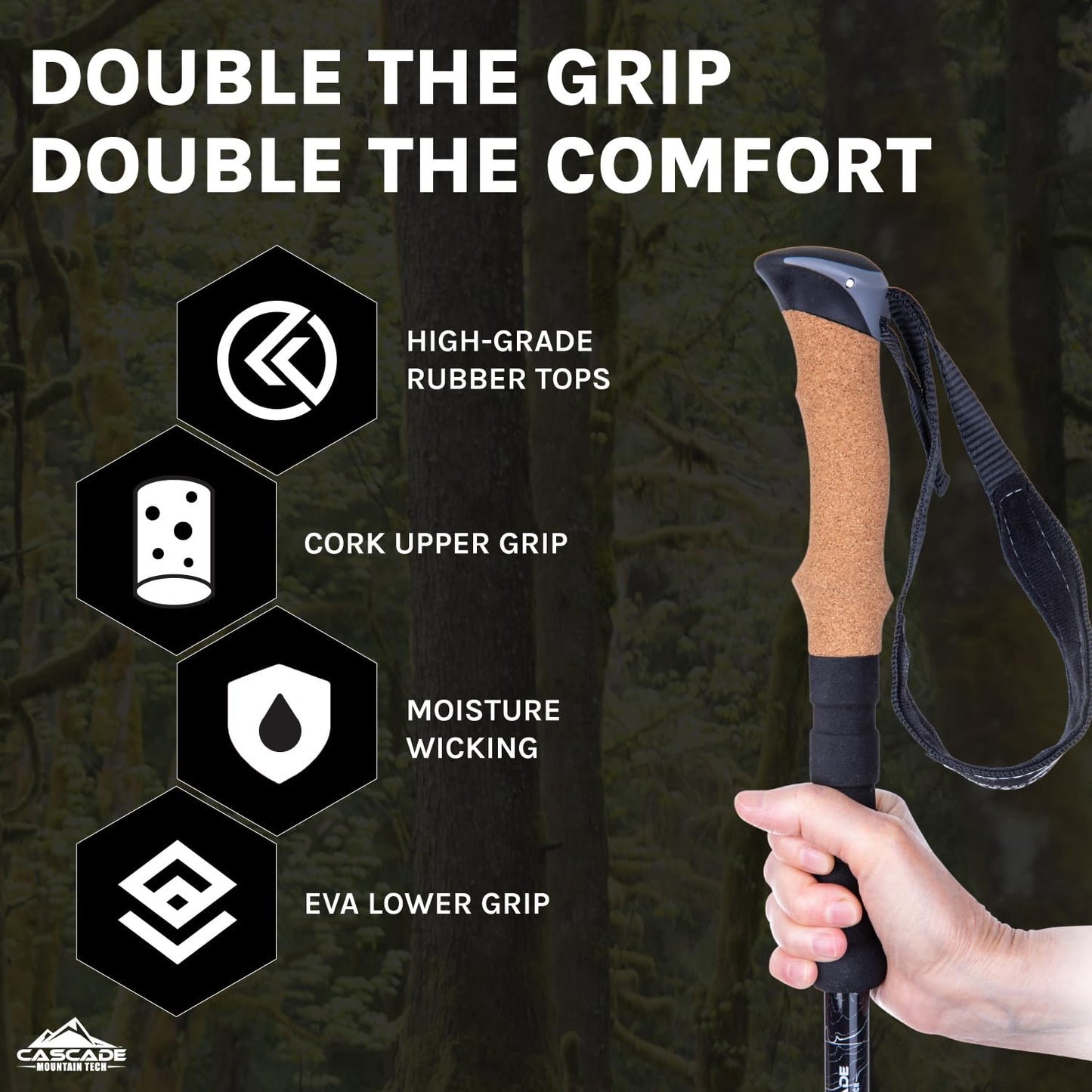 Cascade Mountain Tech Trekking Poles, Shaft Material: Aircraft- grade 6061 Aluminum with Adjustable