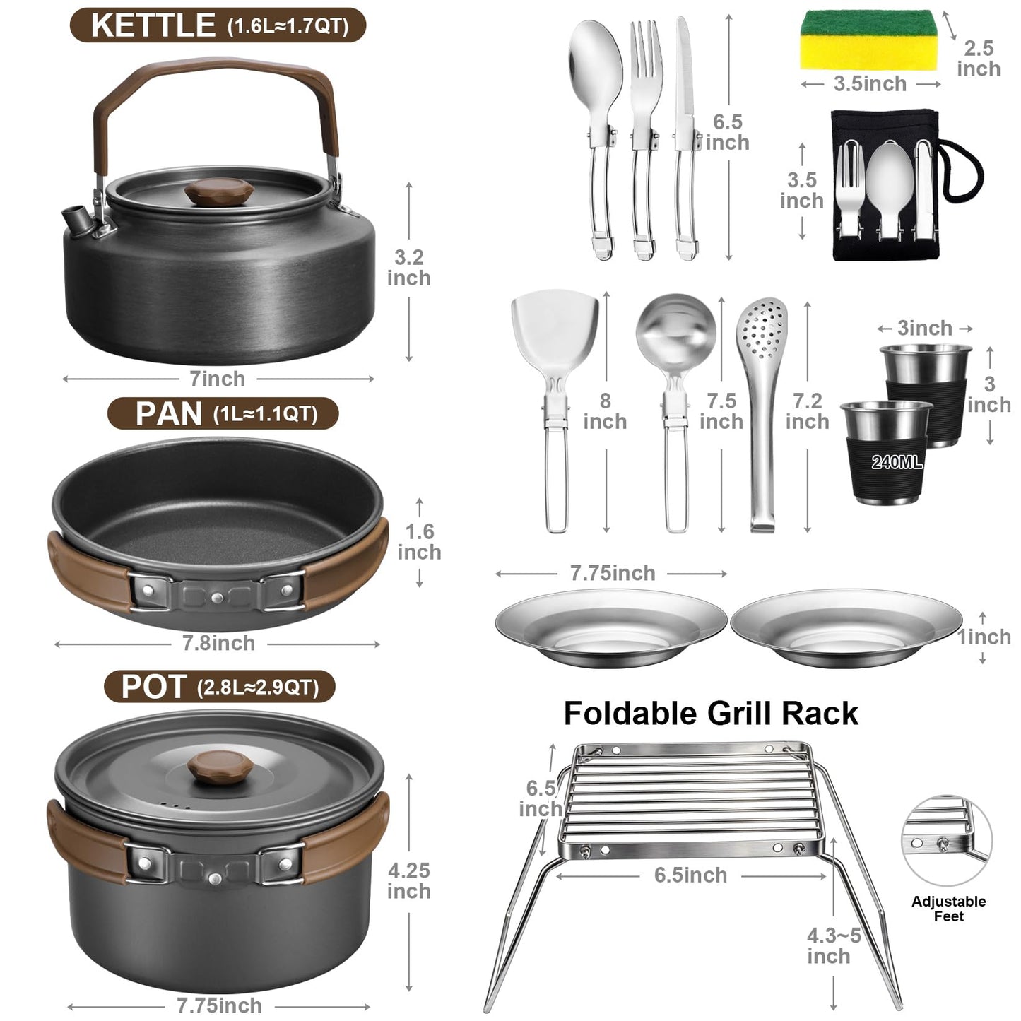 18Pcs Camping Cookware Cooking Set, Joyfair Camp Mess Kit with Utensils