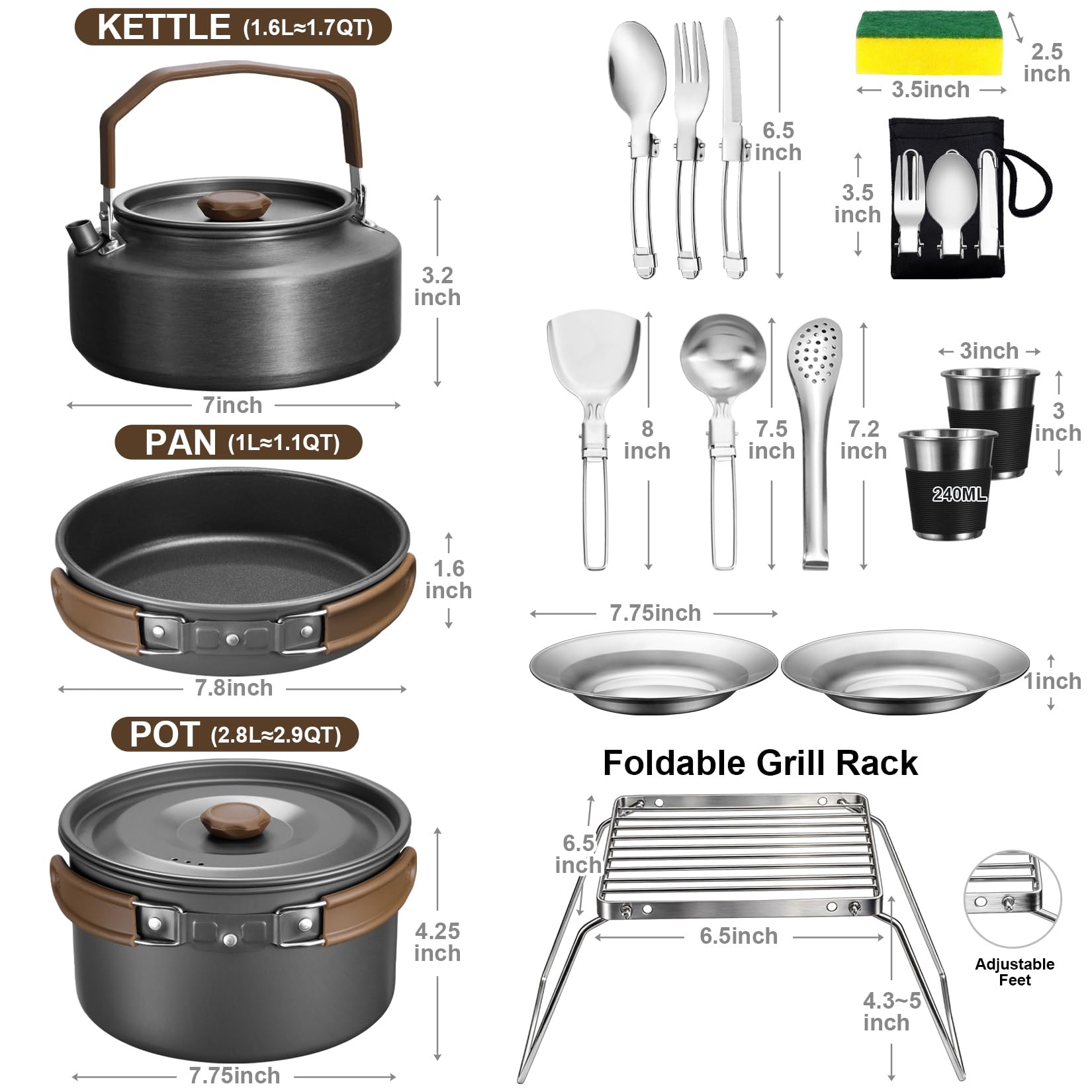 18Pcs Camping Cookware Cooking Set, Joyfair Camp Mess Kit with Utensils
