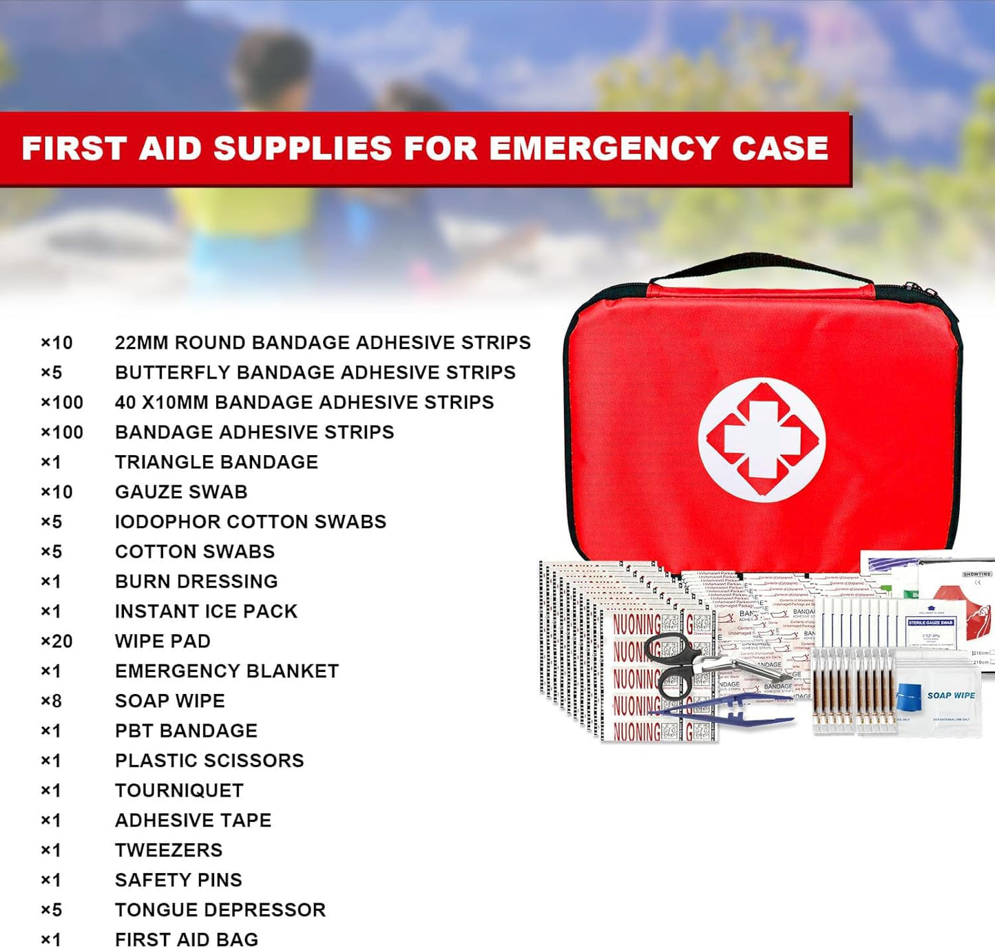 First Aid Kit 300PCS Car Home Camping Essentials Red 1st Aid