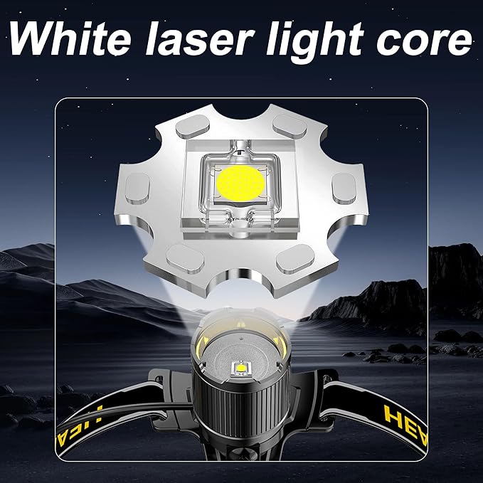 1200LM Headlamp Rechargeable, 3Modes Led HeadLamps, Lightweight, Waterproof & Smart Gesture-Sensing Headlight 90°Adjustable Zoom HeadLights for Forehead, Hardhat Headlamp for Outdoor Camping Hiking
