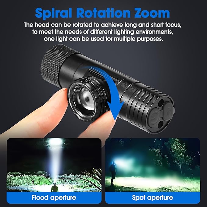 2 Pack 2200 mAh USB-C Rechargeable Dual Power Headlamp with Twist Focus Beam and Magnetic Base Manual & Gesture Sensing Control-Black