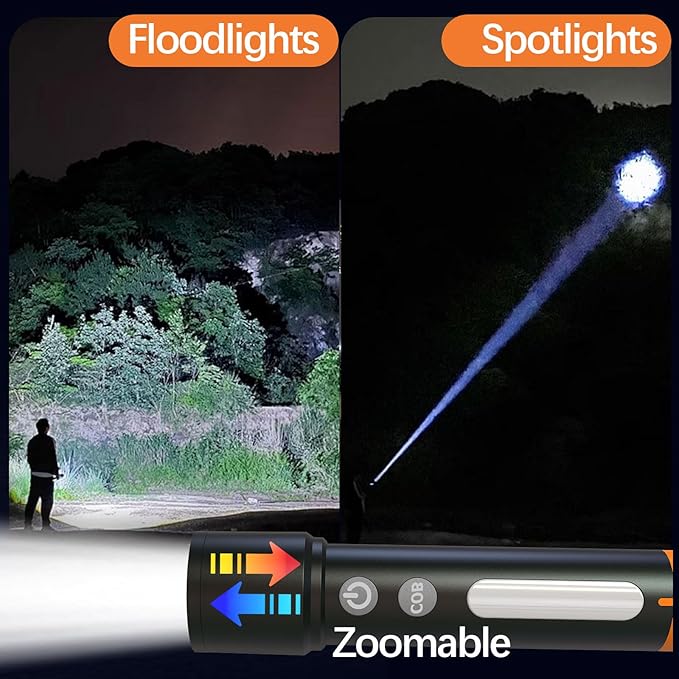 Flashlights High Lumens Rechargeable,9 Modes, 20000 Lumen,Zoomable Powerful Tactical Flashlight,Super Bright Strong Flash Light for Home,Small LED Flashlights for Car,Camping