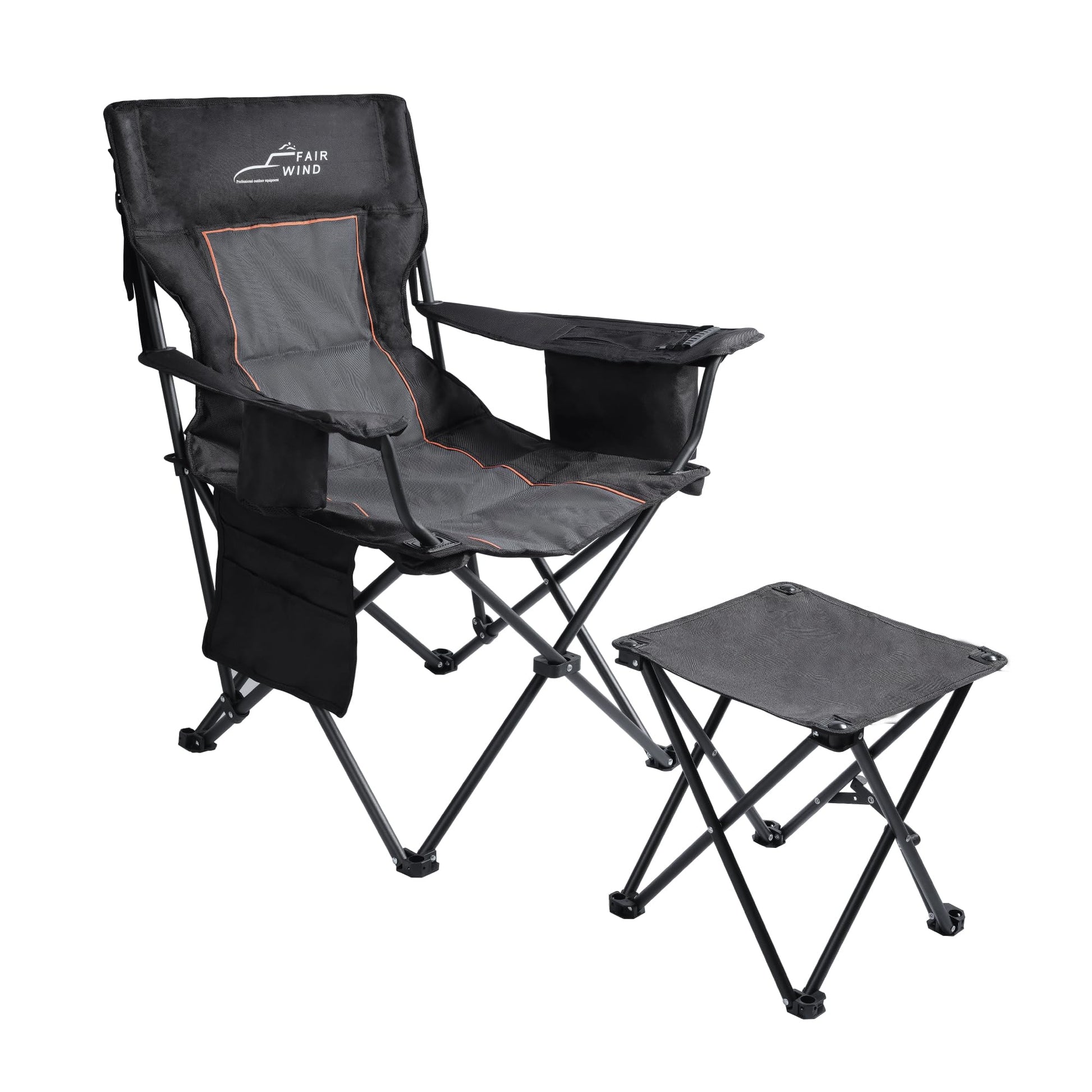 FAIR WIND Oversized Padded Camping Chair with Footrest Stool Set Heavy Duty Support 300 LBS Cooler