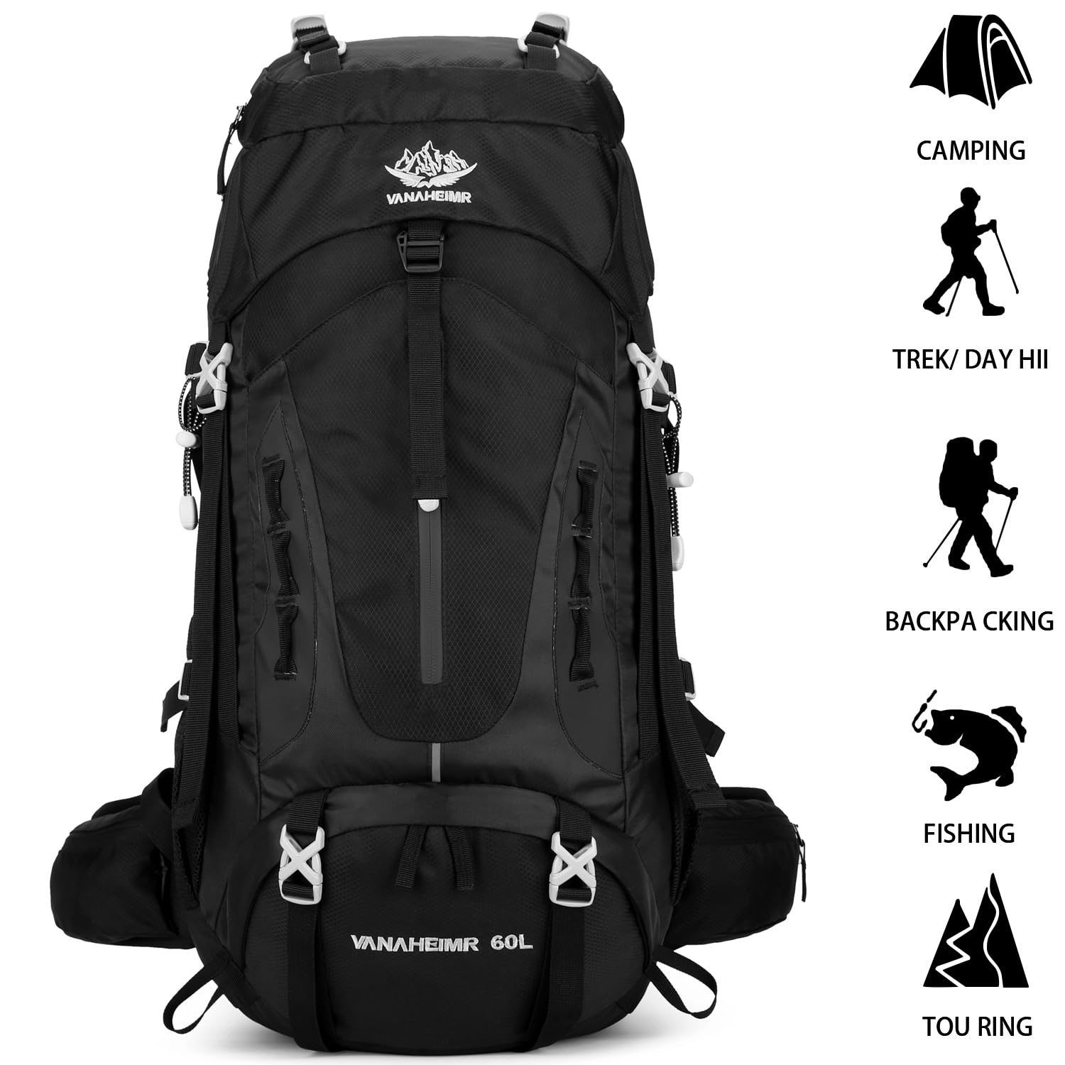 Esup 50L Camping Hiking Backpack Men with rain cover 45l+5l Lightweight Backpacking Backpack Travel