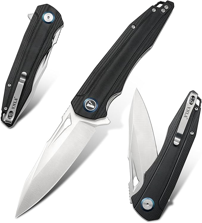 VNLA Folding Pocket Knife.with Flipper Opening,Sandvik 14C28N Blade, G10 Handle,with Pocket Clip,for Men Women,Sharp Outdoor Tool EDC Knives