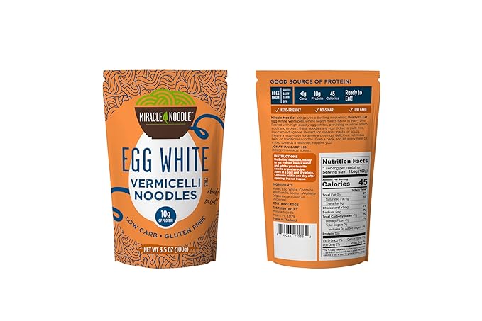 Miracle Noodle Egg White Pasta Variety Pack, 3.5 Oz (Pack of 6), Spaghetti, Vermicelli, Ready to Eat Egg White Noodles, 10g Protein, 45 Calories, 1g Net Carbs Per Serving, High Protein, Keto, Gluten-Free