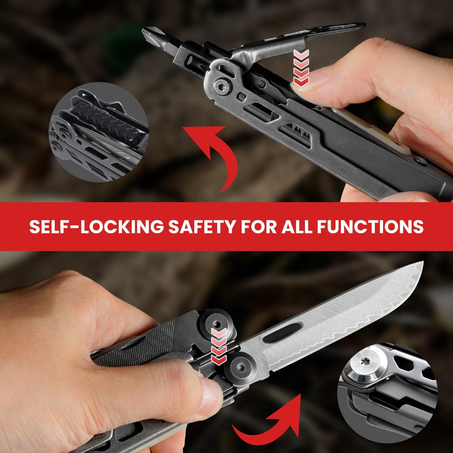 WOBANK 33-in-1 Multitool Pliers, Full-size, EDC Knife, Stainless Steel