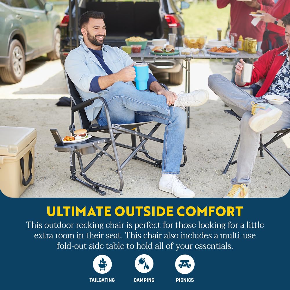 GCI Outdoor Freestyle Rocker XL with Side Table Camping Chair | Portable Folding Rocking Chair with