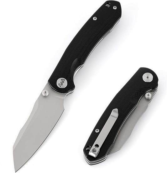 Folding Pocket Knife, 3.35" 14C28N Blade G10 Handle EDC Knife with Liner Lock, Small Pocket Knife with Clip for Men, Sharp Camping Hiking Hunting Survival Knives (Silver)