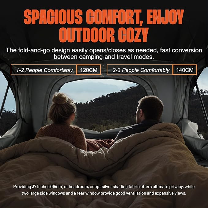 ILANDER Rooftop Tent, Hard Shell, SUV & Truck Camping, Foldable Rooftop Tent with Ladder, Waterproof & UV-Resistant 2-3 Person, 1.4M