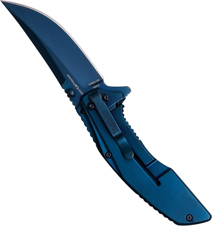 Kershaw Grid Folding Pocket Knife, 3.7 inch Black Serrated Blade, Steel Handle, Pocketclip & 3-Inch Blue Pocketknife with SpeedSafe Opening and Deep Carry Pocketclip